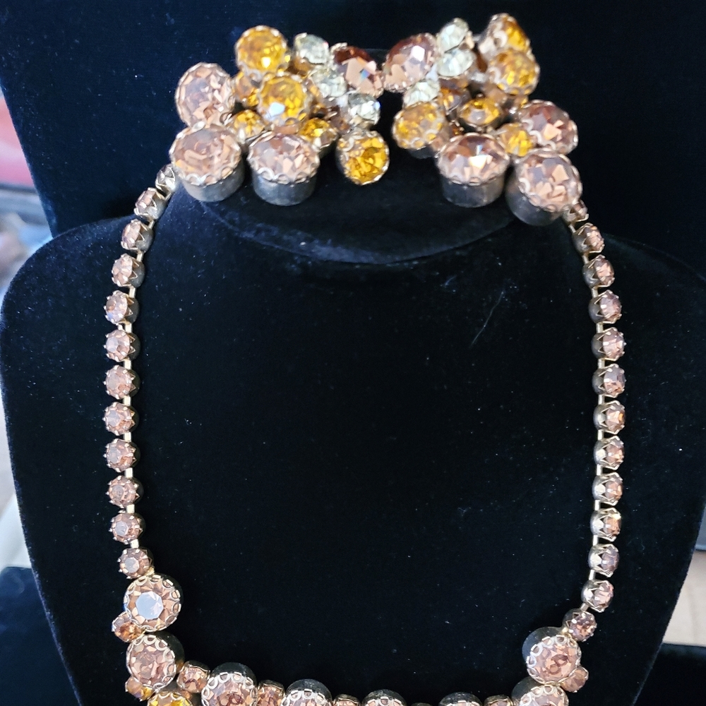 Showstopper Rhinestone Demi-parure Reverse Ombre Topaz Yellow Huge Fall Bling - Picture 13 of 14